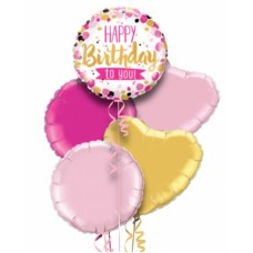 Pink and Gold Birthday to You Balloon Bouquet With Free Lily O Brien Chocolate Set